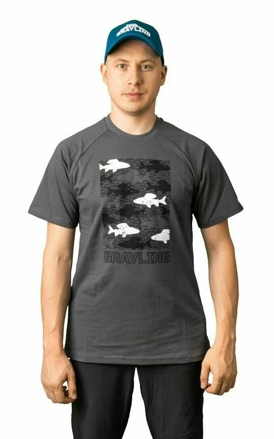 Футболка Grayling "Fishes" хлопок,графит р.XXL | Оружейный магазин «Макарыч»