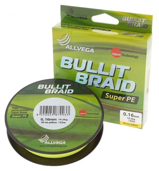 Леска плетеная Bullit Braid 135м 0,18мм 12,2кг (желтая) ALLVEGA | Оружейный магазин «Макарыч»