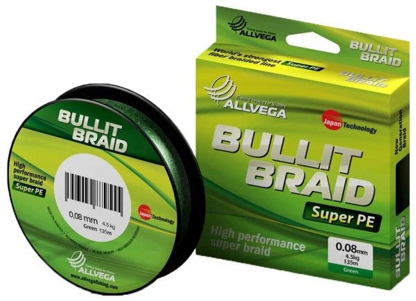 Леска плетеная Bullit Braid 135м 0,08мм 4.5кг (желтая) ALLVEGA | Оружейный магазин «Макарыч»